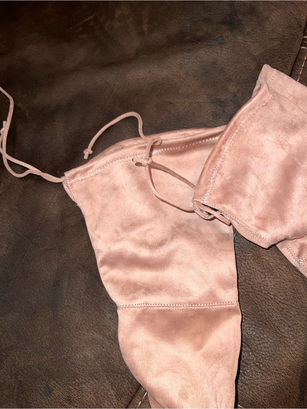 NEW Over-the-Knee Suede Boots in Dusty Pink with Metallic Block Heel - Picture 3 of 4